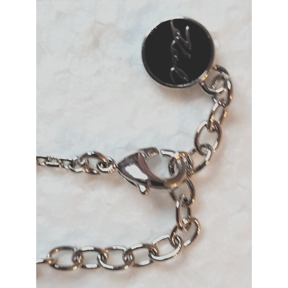 Signed Karl Lagerfeld Logo Bracelet Double K Silvertone Chain Charm Minimalist - Picture 7 of 7
